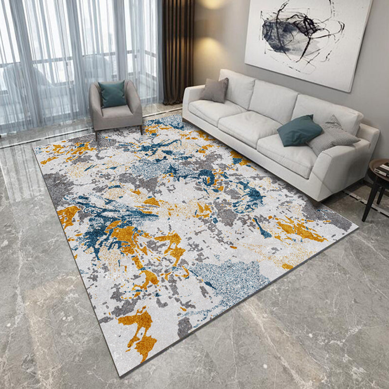 Blue and Grey Bedroom Rug Modern Abstract Brushstroke Painting Pattern Area Rug Polyester Pet Friendly Carpet Yellow Clearhalo 'Area Rug' 'Modern' 'Rugs' Rug' 1693305