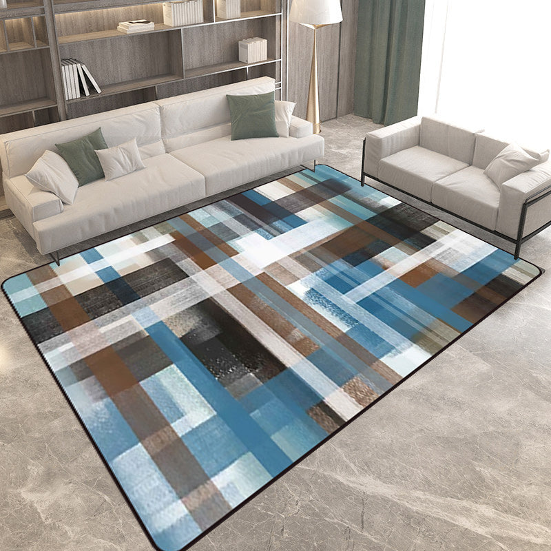 Blue and Brown Bedroom Rug Modern Abstract Painting Pattern Area Rug Polyester Non-Slip Backing Carpet Brown Clearhalo 'Area Rug' 'Modern' 'Rugs' Rug' 1693338