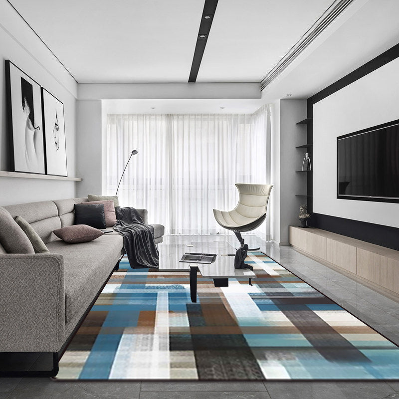 Blue and Brown Bedroom Rug Modern Abstract Painting Pattern Area Rug Polyester Non-Slip Backing Carpet Clearhalo 'Area Rug' 'Modern' 'Rugs' Rug' 1693339