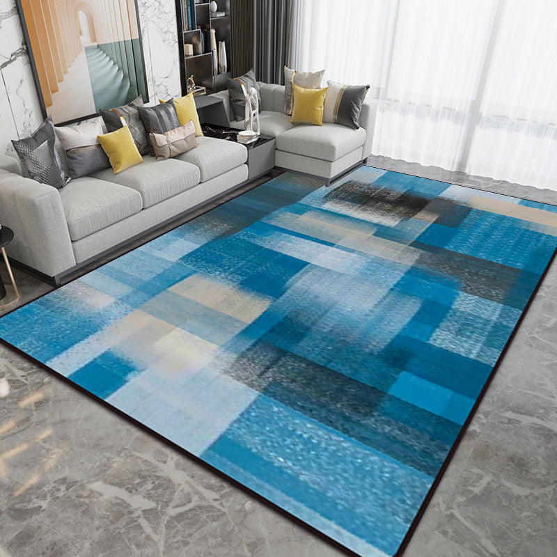 Blue and Brown Bedroom Rug Modern Abstract Painting Pattern Area Rug Polyester Non-Slip Backing Carpet Dark Blue Clearhalo 'Area Rug' 'Modern' 'Rugs' Rug' 1693341