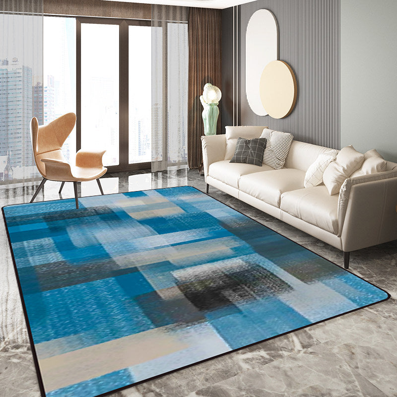 Blue and Brown Bedroom Rug Modern Abstract Painting Pattern Area Rug Polyester Non-Slip Backing Carpet Clearhalo 'Area Rug' 'Modern' 'Rugs' Rug' 1693342