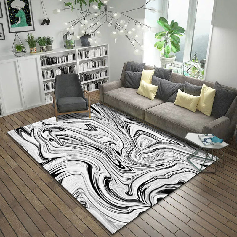 Simple Modern Rug in White and Black Abstract Painting Pattern Rug Polyester Anti-Slip Carpet for Home Decoration White Clearhalo 'Area Rug' 'Modern' 'Rugs' Rug' 1693368