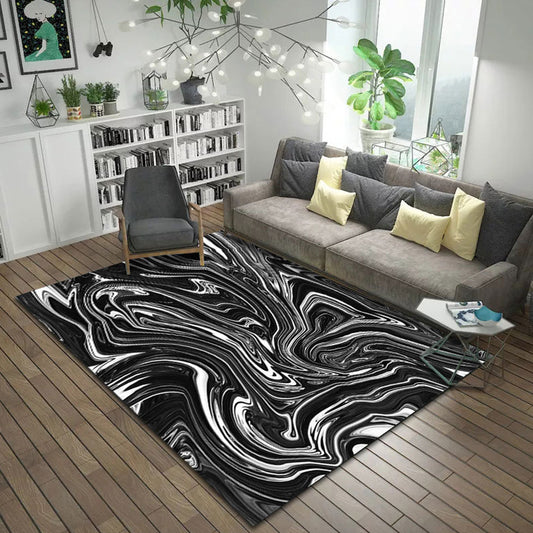 Simple Modern Rug in White and Black Abstract Painting Pattern Rug Polyester Anti-Slip Carpet for Home Decoration Black Clearhalo 'Area Rug' 'Modern' 'Rugs' Rug' 1693369