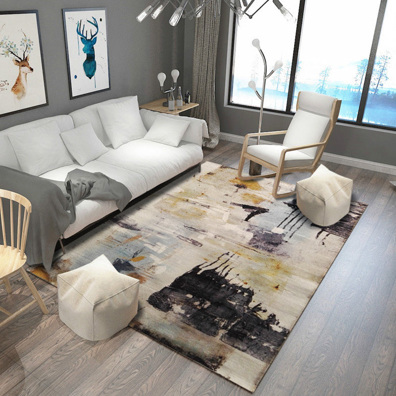 Blue and Brown Bedroom Rug Modern Abstract Painting Pattern Area Rug Polyester Pet Friendly Carpet Black Clearhalo 'Area Rug' 'Modern' 'Rugs' Rug' 1693380