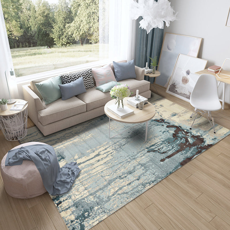 Blue and Brown Bedroom Rug Modern Abstract Painting Pattern Area Rug Polyester Pet Friendly Carpet Light Blue Clearhalo 'Area Rug' 'Modern' 'Rugs' Rug' 1693389