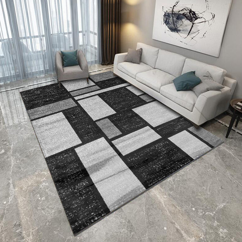 Blue and Black Bedroom Rug Modern Abstract Geometry Pattern Area Rug Polyester Non-Slip Backing Carpet Black Clearhalo 'Area Rug' 'Modern' 'Rugs' Rug' 1693441