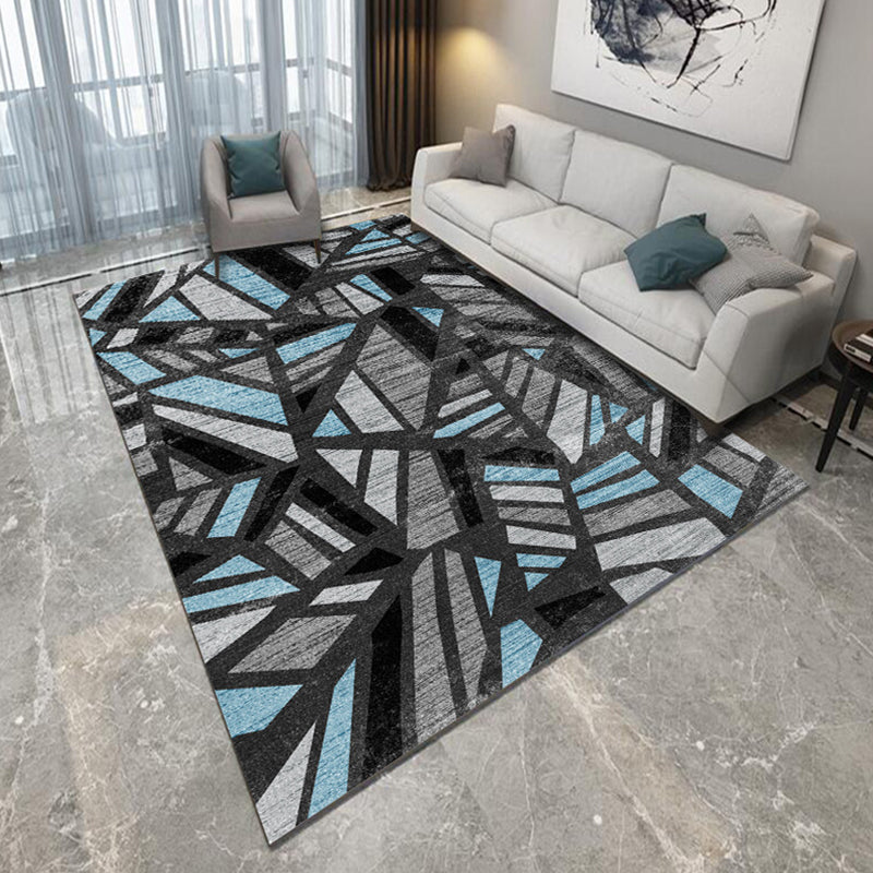 Blue and Black Bedroom Rug Modern Abstract Geometry Pattern Area Rug Polyester Non-Slip Backing Carpet Dark Gray Clearhalo 'Area Rug' 'Modern' 'Rugs' Rug' 1693447