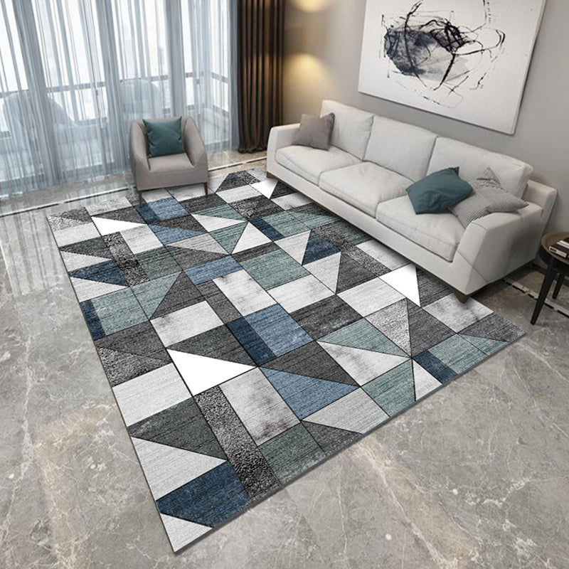 Blue and Black Bedroom Rug Modern Abstract Geometry Pattern Area Rug Polyester Non-Slip Backing Carpet Grey Clearhalo 'Area Rug' 'Modern' 'Rugs' Rug' 1693448