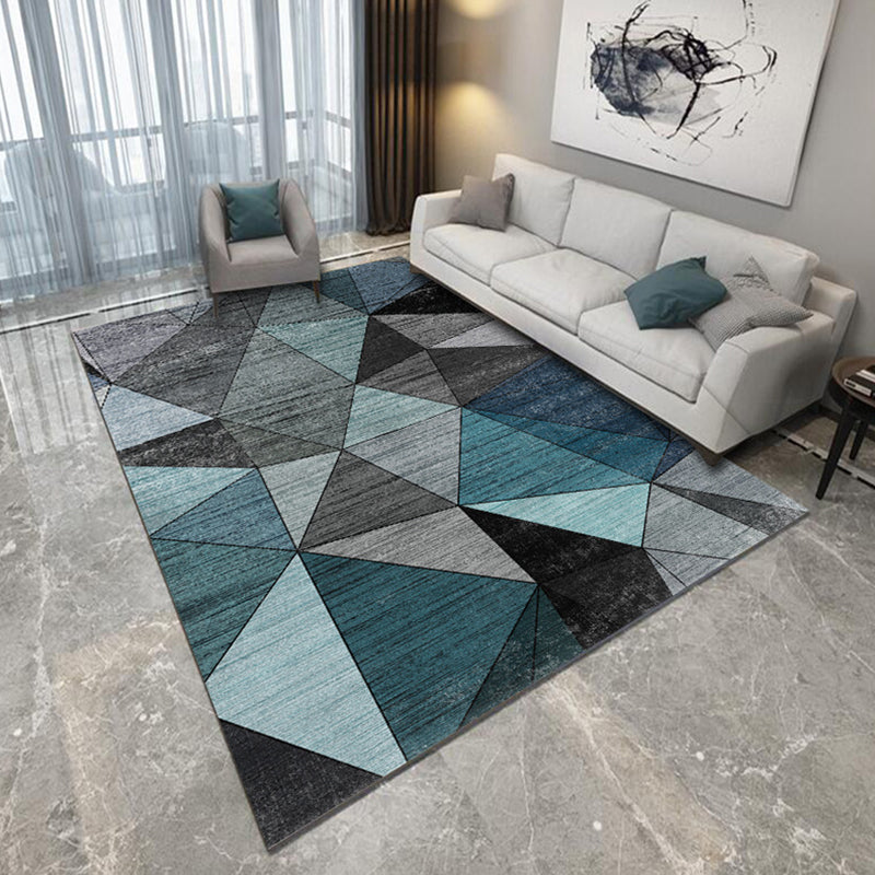 Blue and Black Bedroom Rug Modern Abstract Geometry Pattern Area Rug Polyester Non-Slip Backing Carpet Blue Clearhalo 'Area Rug' 'Modern' 'Rugs' Rug' 1693449