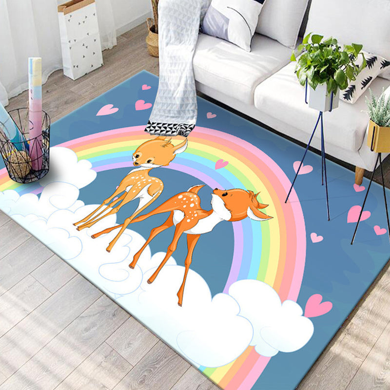 Black and Blue Nursery Rug Kids Animal Butterfly Deer Whale Pattern Area Rug Polyester Machine Washable Carpet Blue Clearhalo 'Area Rug' 'Rug' 1693500