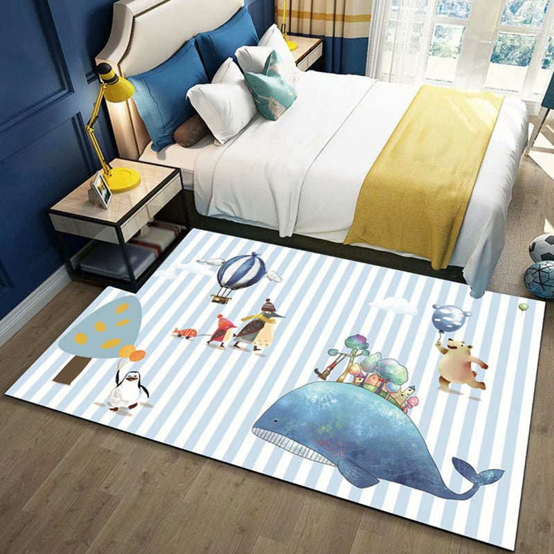 Black and Blue Nursery Rug Kids Animal Butterfly Deer Whale Pattern Area Rug Polyester Machine Washable Carpet White Clearhalo 'Area Rug' 'Rug' 1693501