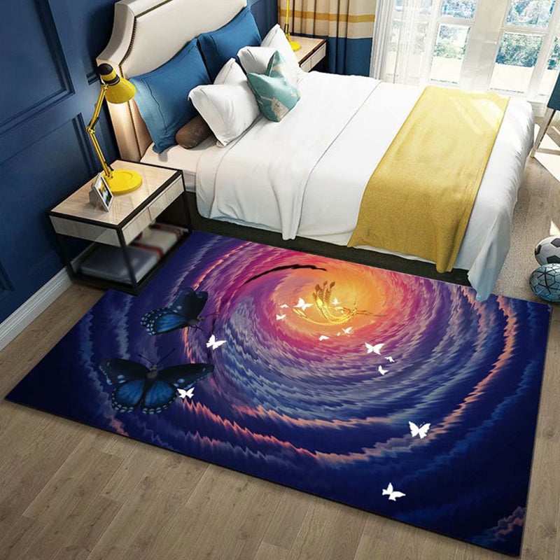 Black and Blue Nursery Rug Kids Animal Butterfly Deer Whale Pattern Area Rug Polyester Machine Washable Carpet Black Clearhalo 'Area Rug' 'Rug' 1693502