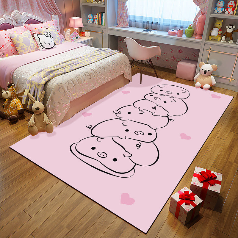 Unique Kids Rug in Pink and Black Animal Unicorn Cat Pig Pattern Rug Polyester Pet Friendly Carpet for Children's Room Purple Clearhalo 'Area Rug' 'Rug' 1693529