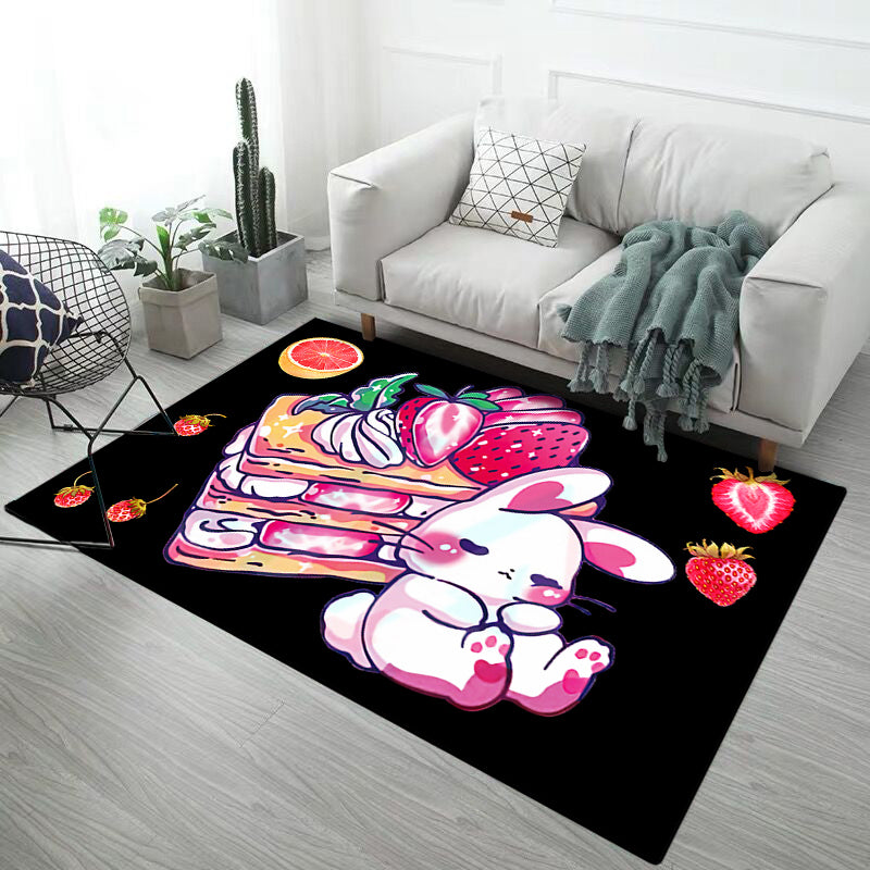 Black and Pink Nursery Rug Kids Animal Rabbit Heart Pattern Area Rug Polyester Stain-Resistant Carpet Dark Pink Clearhalo 'Area Rug' 'Rug' 1693530