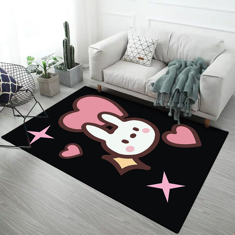 Black and Pink Nursery Rug Kids Animal Rabbit Heart Pattern Area Rug Polyester Stain-Resistant Carpet Black Clearhalo 'Area Rug' 'Rug' 1693536