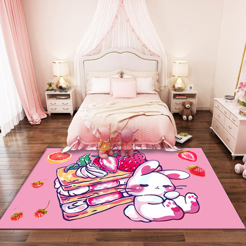 Black and Pink Nursery Rug Kids Animal Rabbit Heart Pattern Area Rug Polyester Stain-Resistant Carpet Pink Clearhalo 'Area Rug' 'Rug' 1693537