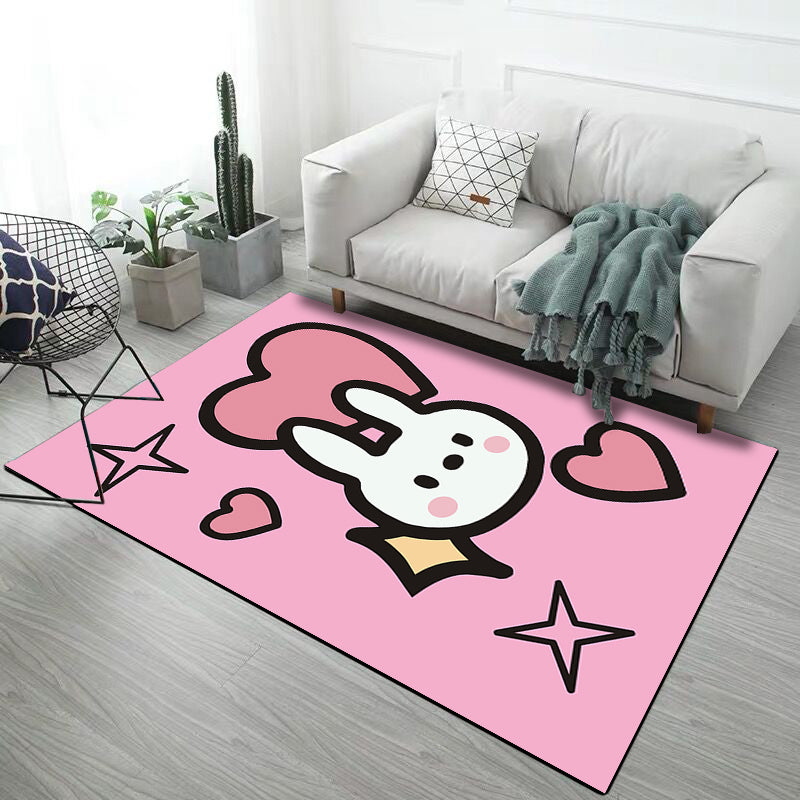 Black and Pink Nursery Rug Kids Animal Rabbit Heart Pattern Area Rug Polyester Stain-Resistant Carpet Rose Pink Clearhalo 'Area Rug' 'Rug' 1693538