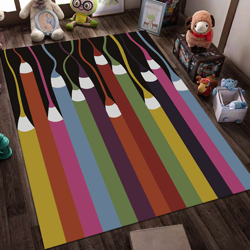 Blue and Black Nursery Rug Kids Fairy Tales Whale Ocean Pencil Pattern Area Rug Polyester Washable Carpet Black Clearhalo 'Area Rug' 'Rug' 1693561