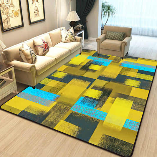 Black and Yellow Bedroom Rug Modern Abstract Painting Pattern Area Rug Polyester Washable Carpet Blue Clearhalo 'Area Rug' 'Modern' 'Rugs' Rug' 1693601