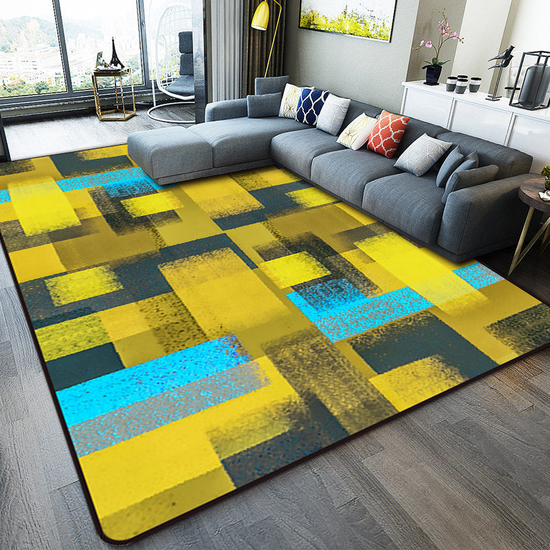 Black and Yellow Bedroom Rug Modern Abstract Painting Pattern Area Rug Polyester Washable Carpet Clearhalo 'Area Rug' 'Modern' 'Rugs' Rug' 1693602