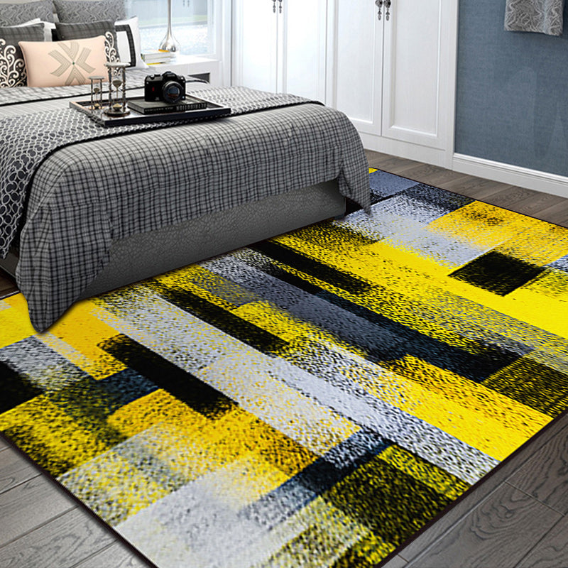 Black and Yellow Bedroom Rug Modern Abstract Painting Pattern Area Rug Polyester Washable Carpet Black Clearhalo 'Area Rug' 'Modern' 'Rugs' Rug' 1693612