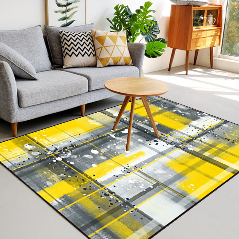 Black and Yellow Bedroom Rug Modern Abstract Painting Pattern Area Rug Polyester Washable Carpet Grey Clearhalo 'Area Rug' 'Modern' 'Rugs' Rug' 1693615