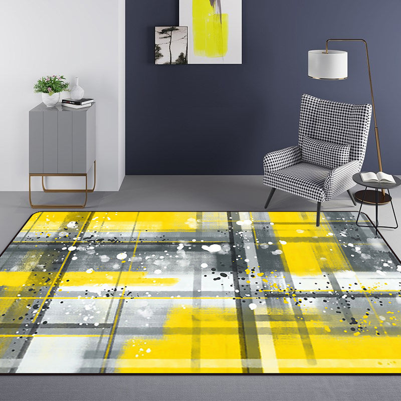 Black and Yellow Bedroom Rug Modern Abstract Painting Pattern Area Rug Polyester Washable Carpet Clearhalo 'Area Rug' 'Modern' 'Rugs' Rug' 1693616