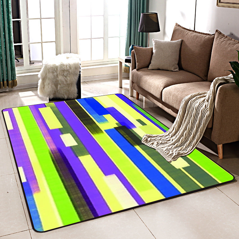 Modern Living Room Rug in Blue and Purple Abstract Stripe Print Rug Polyester Non-Slip Washable Area Rug Purple Clearhalo 'Area Rug' 'Modern' 'Rugs' Rug' 1693632