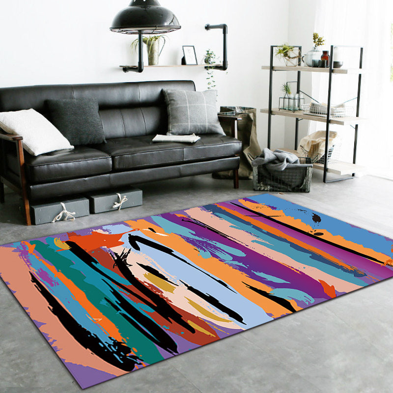 Purple Bedroom Rug Modern Abstract Painting Pattern Area Rug Polyester Non-Slip Stain-Resistant Carpet Purple Clearhalo 'Area Rug' 'Modern' 'Rugs' Rug' 1693684