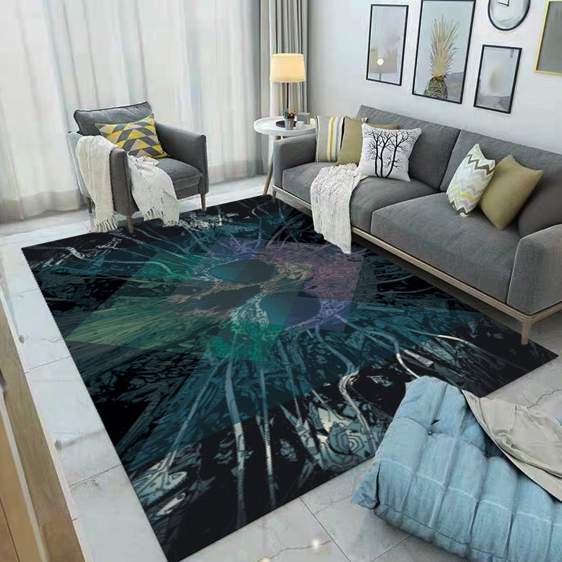 Modern Living Room Rug in Black Skull Diamond Print Rug Polyester Anti-Slip Pet Friendly Area Rug Black Clearhalo 'Area Rug' 'Modern' 'Rugs' Rug' 1693839