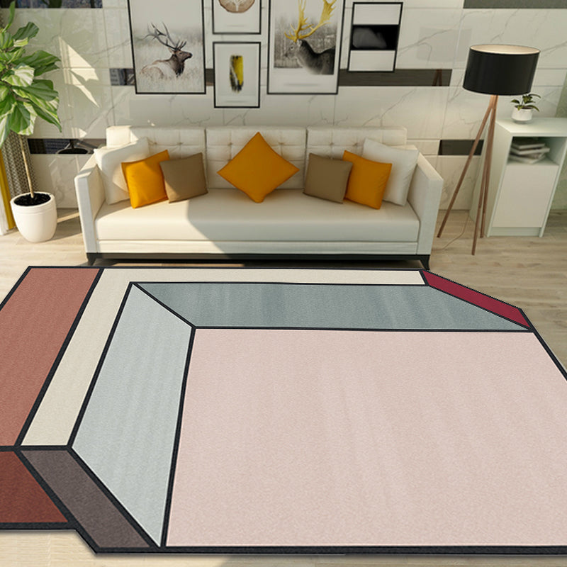 Novelty Living Room Irregular Rug Pink Color Block Cuboid Print Rug Polyester Stain-Resistant Area Rug Pink Clearhalo 'Area Rug' 'Modern' 'Rugs' Rug' 1693871