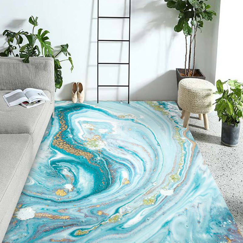 Modern Living Room Rug in Gold and Blue Abstract Twisted Line Print Rug Polyester Pet Friendly Area Rug Light Blue Clearhalo 'Area Rug' 'Modern' 'Rugs' Rug' 1693941