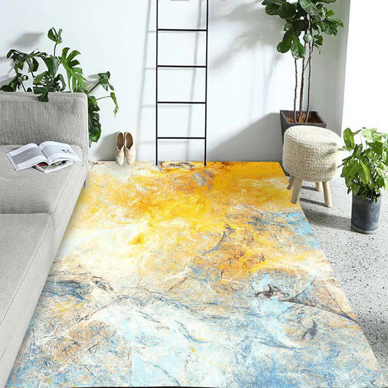 Contemporary Modern Rug in Yellow and Blue Abstract Painting Pattern Rug Polyester Washable Carpet for Home Decoration Yellow Clearhalo 'Area Rug' 'Modern' 'Rugs' Rug' 1693943