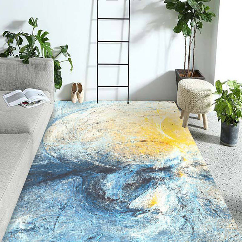 Contemporary Modern Rug in Yellow and Blue Abstract Painting Pattern Rug Polyester Washable Carpet for Home Decoration Light Blue Clearhalo 'Area Rug' 'Modern' 'Rugs' Rug' 1693949