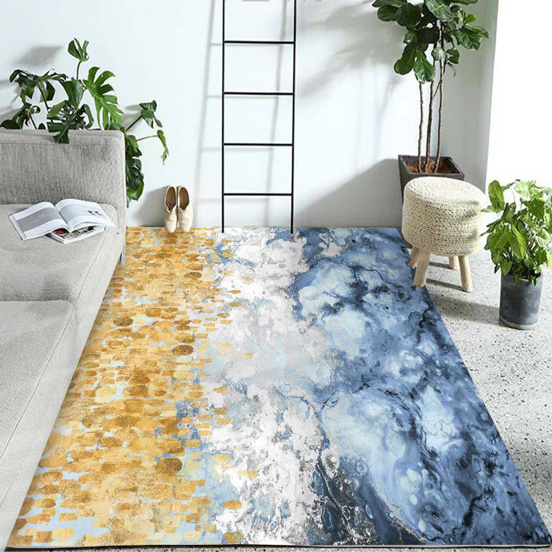 Contemporary Modern Rug in Yellow and Blue Abstract Painting Pattern Rug Polyester Washable Carpet for Home Decoration Dark Blue Clearhalo 'Area Rug' 'Modern' 'Rugs' Rug' 1693950