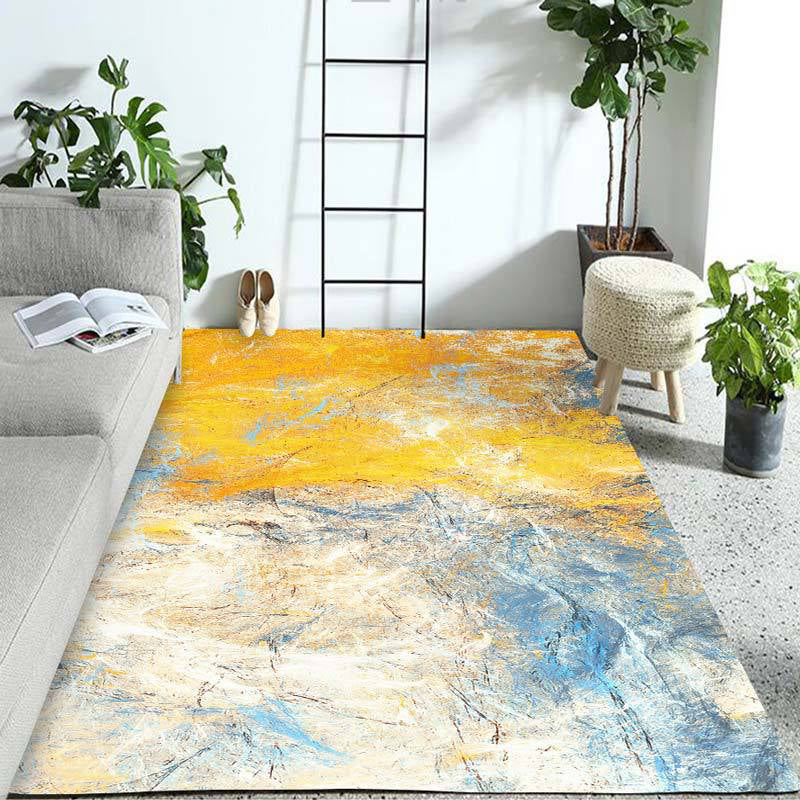 Contemporary Modern Rug in Yellow and Blue Abstract Painting Pattern Rug Polyester Washable Carpet for Home Decoration White Clearhalo 'Area Rug' 'Modern' 'Rugs' Rug' 1693951