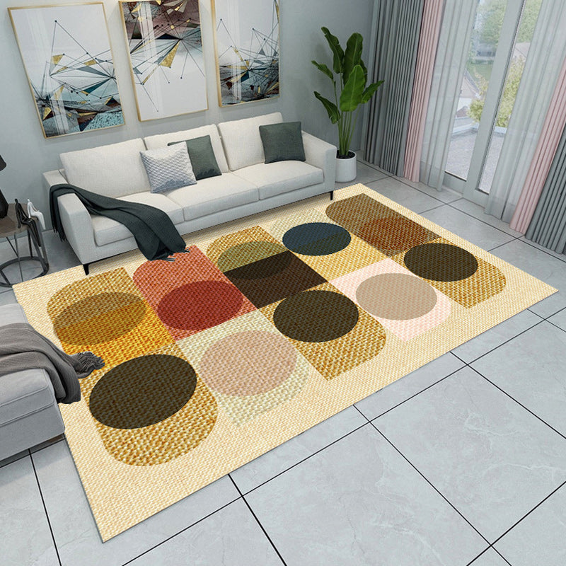 Grey and Yellow Bedroom Rug Modern Color Block Circle Rectangle Pattern Area Rug Polyester Washable Carpet Yellow Clearhalo 'Area Rug' 'Modern' 'Rugs' Rug' 1694054