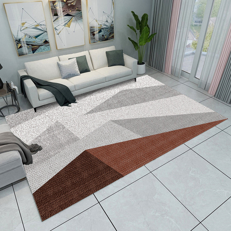 Modern Living Room Rug in Blue and Grey Color Block Triangle Print Rug Polyester Machine Non-Slip Area Rug Brown Clearhalo 'Area Rug' 'Modern' 'Rugs' Rug' 1694066