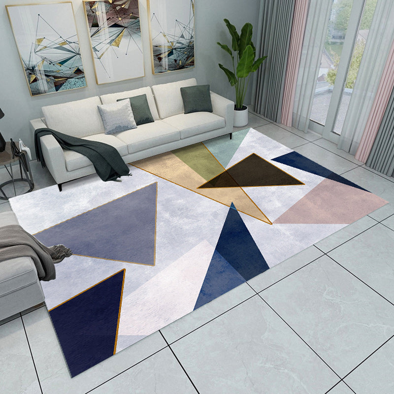 Modern Living Room Rug in Blue and Grey Color Block Triangle Print Rug Polyester Machine Non-Slip Area Rug Grey Clearhalo 'Area Rug' 'Modern' 'Rugs' Rug' 1694073