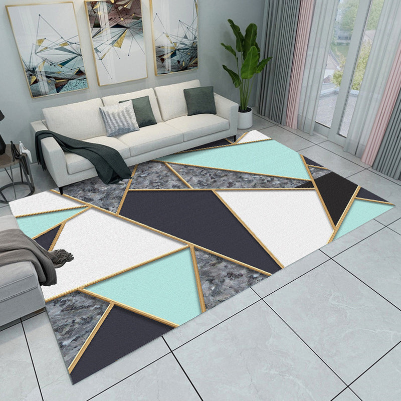 Modern Living Room Rug in Blue and Grey Color Block Triangle Print Rug Polyester Machine Non-Slip Area Rug Green Clearhalo 'Area Rug' 'Modern' 'Rugs' Rug' 1694074