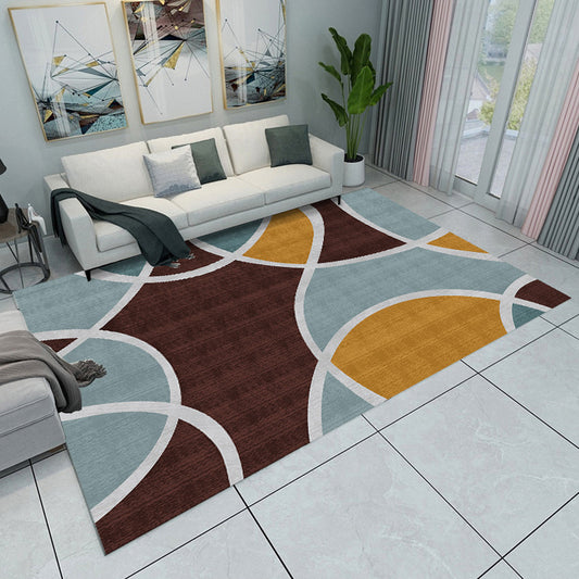 Contemporary Modern Rug in Green and Blue Colorblock Geometry Pattern Rug Polyester Washable Carpet for Home Decoration Brown Clearhalo 'Area Rug' 'Modern' 'Rugs' Rug' 1694085