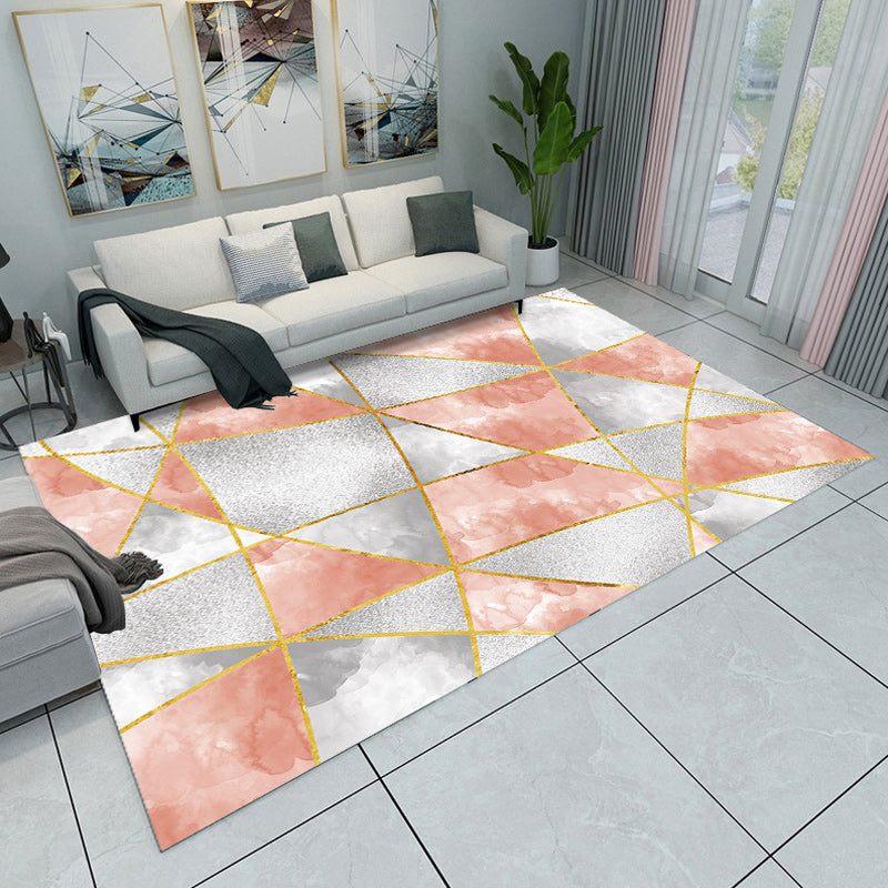 Modern Living Room Rug in Pink and Grey Color Block Triangle Print Rug Polyester Anti-Slip Area Rug Light Orange Clearhalo 'Area Rug' 'Modern' 'Rugs' Rug' 1694094