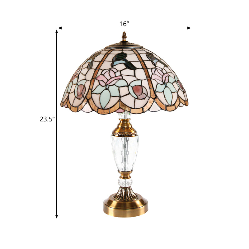 Domed Table Light 1 Head Stained Glass Tiffany Nightstand Lamp with Rose Pattern in White Clearhalo 'Lamps' 'Table Lamps' Lighting' 1694114