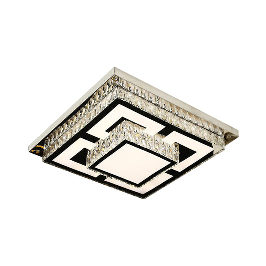 Simplicity LED Flush Mount Lamp Nickel Squared Close to Ceiling Light with Crystal Block Shade Clearhalo 'Ceiling Lights' 'Close To Ceiling Lights' 'Close to ceiling' 'Flush mount' Lighting' 1694130