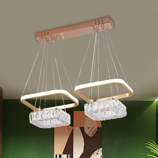 Squared Clear Crystal Chandelier Lamp Contemporary LED Stainless-Steel Pendant Light Fixture with Metal Frame Clearhalo 'Ceiling Lights' 'Modern Pendants' 'Modern' 'Pendant Lights' 'Pendants' Lighting' 1694137