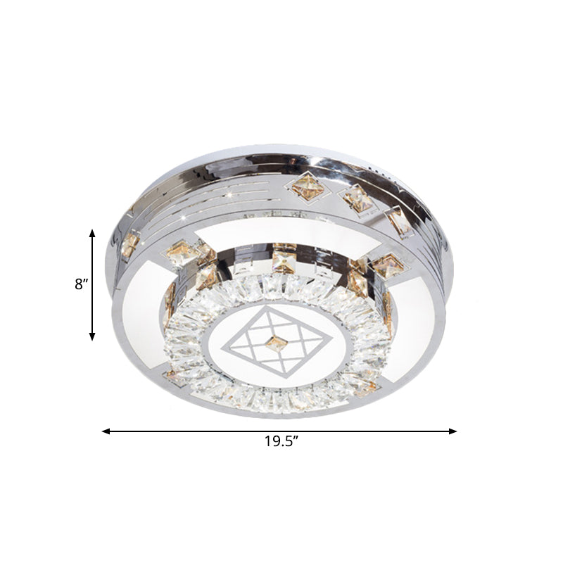 Chrome LED Round Flush Mount Lighting Modernist Faceted Crystal Ceiling Fixture in Warm/White Light, 19.5"/31.5" Wide Clearhalo 'Ceiling Lights' 'Close To Ceiling Lights' 'Close to ceiling' 'Flush mount' Lighting' 1694143