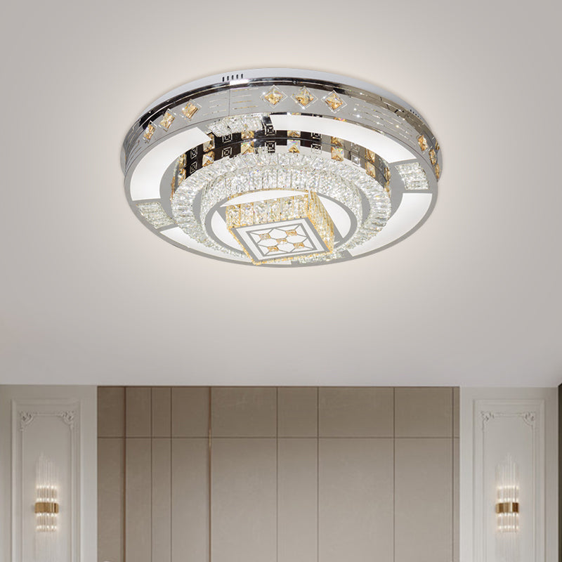 Chrome LED Round Flush Mount Lighting Modernist Faceted Crystal Ceiling Fixture in Warm/White Light, 19.5"/31.5" Wide Clearhalo 'Ceiling Lights' 'Close To Ceiling Lights' 'Close to ceiling' 'Flush mount' Lighting' 1694145