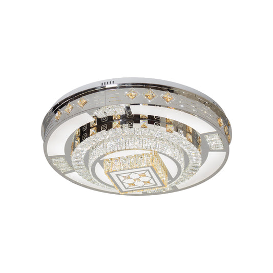 Chrome LED Round Flush Mount Lighting Modernist Faceted Crystal Ceiling Fixture in Warm/White Light, 19.5"/31.5" Wide Clearhalo 'Ceiling Lights' 'Close To Ceiling Lights' 'Close to ceiling' 'Flush mount' Lighting' 1694147