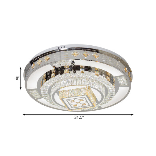 Chrome LED Round Flush Mount Lighting Modernist Faceted Crystal Ceiling Fixture in Warm/White Light, 19.5"/31.5" Wide Clearhalo 'Ceiling Lights' 'Close To Ceiling Lights' 'Close to ceiling' 'Flush mount' Lighting' 1694148