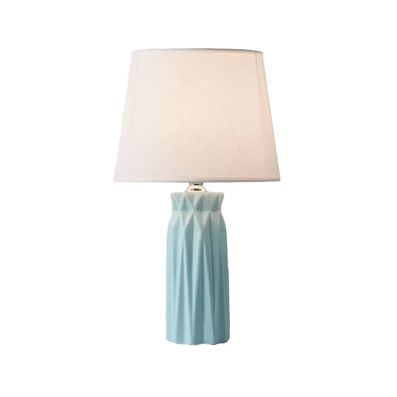 Fabric Cone Reading Light Modernism 1-Bulb Pink/Blue Night Table Lamp with Ceramic Base Clearhalo 'Lamps' 'Table Lamps' Lighting' 1694155